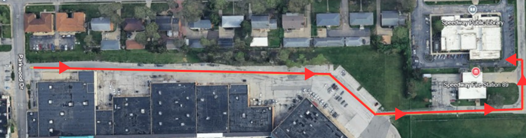 Visual of alternate route to the library's parking lot.
